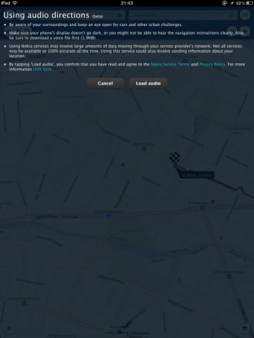 Audiodownload für die Fußgängernavigation in Nokia Here Maps auf dem iPad (Screenshot: Golem.de)